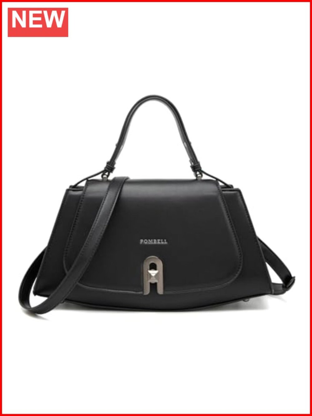 Vegan Leather Trapezoid Crossbody Bag Twist Lock Convertible Shoulder Purse